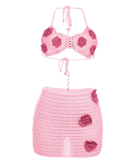 Chic Crochet Floral Halter Top & Mini Skirt Set | Your Boho Resort & Vacation Essential