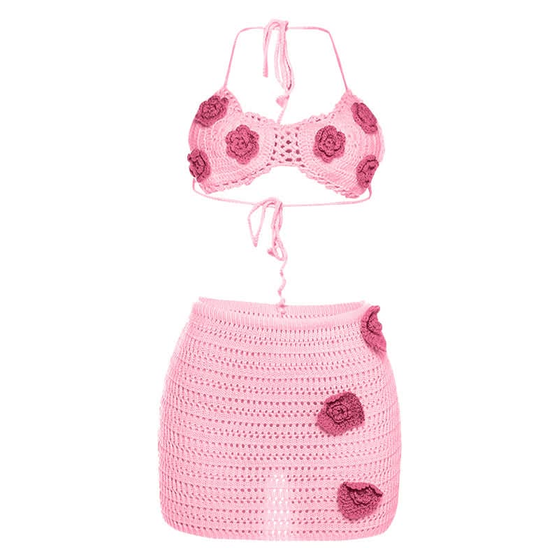 Chic Crochet Floral Halter Top & Mini Skirt Set | Your Boho Resort & Vacation Essential