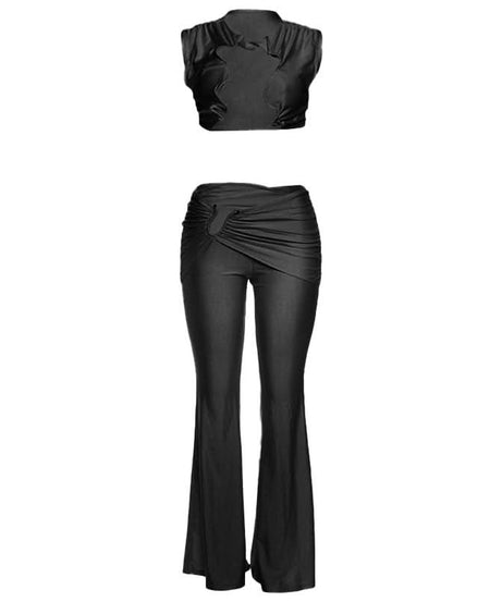 Effortless Chic Ruched Two-Piece Set: Crop Top & Flared Pants - Your Fall & Holiday Statement