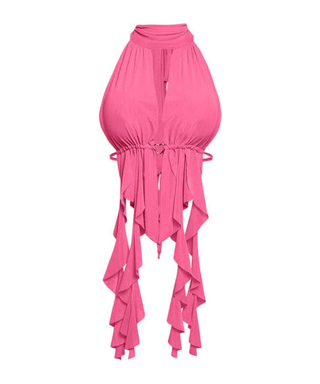 Siren Orange Draped Halter Top – Ruched Cut-Out Style for Fall Getaways & Glamorous Parties