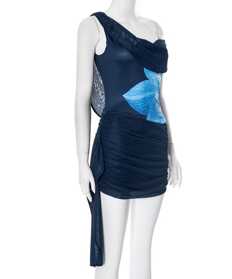 Glamorous Halter Cowl Neck Floral Ruched Mini Dress | Fall & Holiday Party Perfect