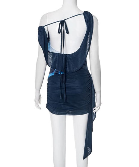 Glamorous Halter Cowl Neck Floral Ruched Mini Dress | Fall & Holiday Party Perfect