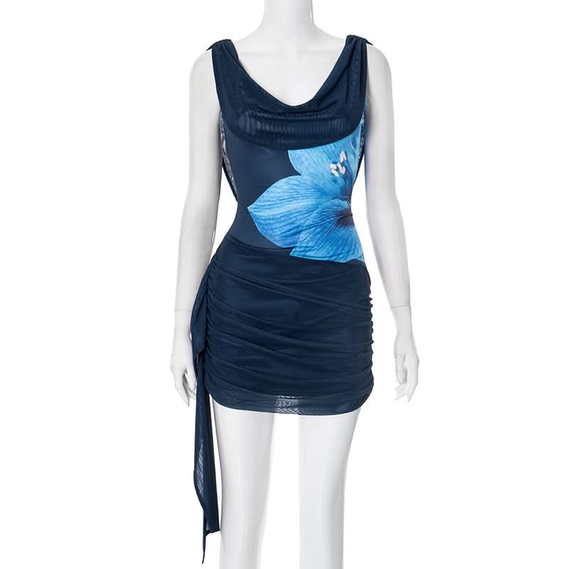 Glamorous Halter Cowl Neck Floral Ruched Mini Dress | Fall & Holiday Party Perfect