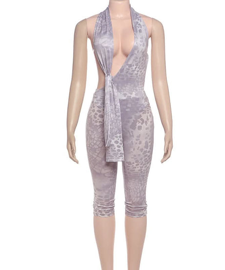 Fierce Halter Cutout Animal Print Jumpsuit - Women's Fall Style Statement