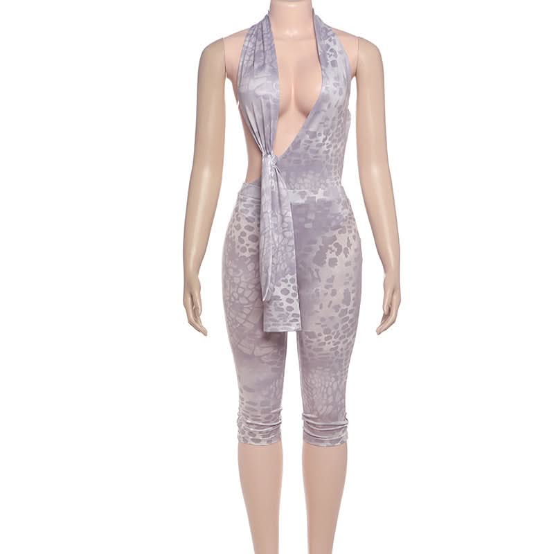 Fierce Halter Cutout Animal Print Jumpsuit - Women's Fall Style Statement