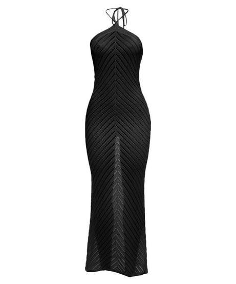 Effortless Chevron Knit Halter Maxi Dress - Chic Resort & Warm Escape Essential