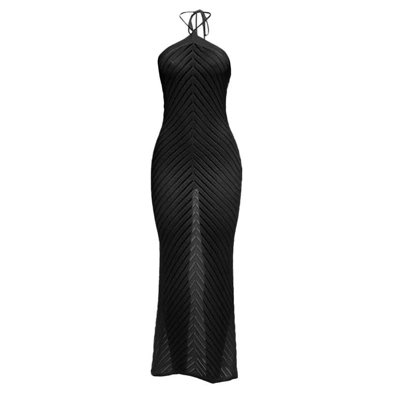 Effortless Chevron Knit Halter Maxi Dress - Chic Resort & Warm Escape Essential