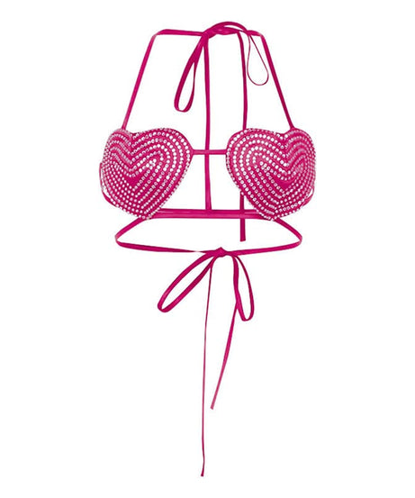 Glamorous Rhinestone Heart Halter Crop Top – Sparkle & Shine This Halloween & Holiday Season!