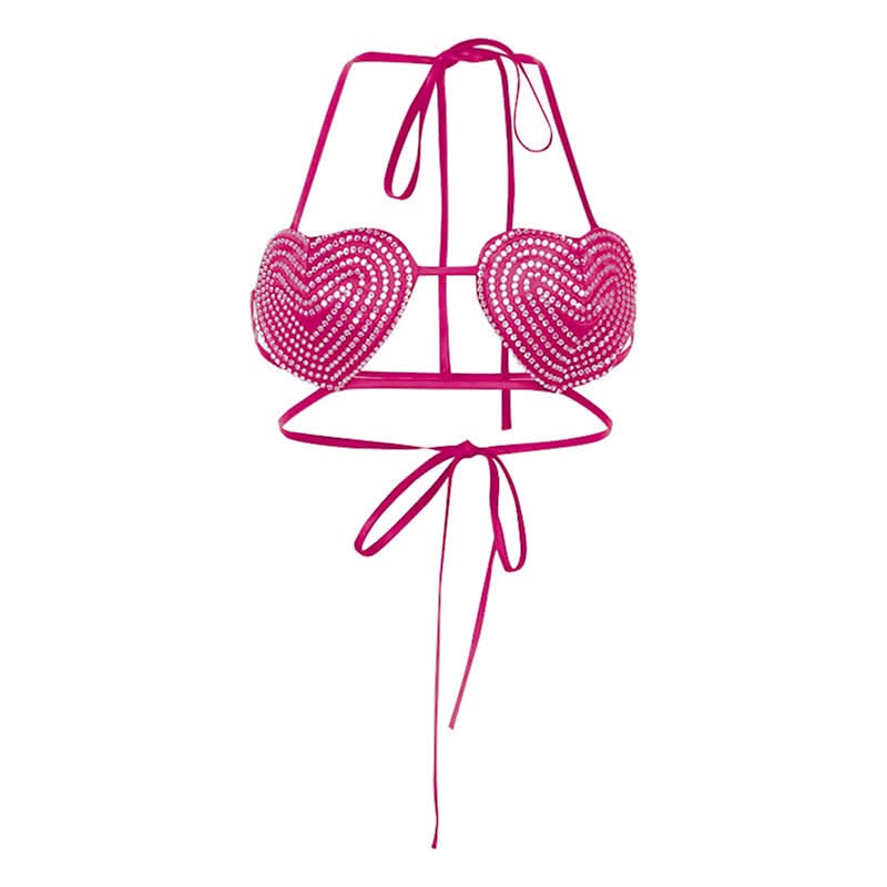 Glamorous Rhinestone Heart Halter Crop Top – Sparkle & Shine This Halloween & Holiday Season!