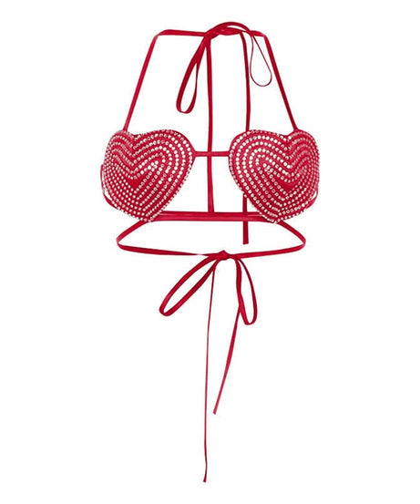 Glamorous Rhinestone Heart Halter Crop Top – Sparkle & Shine This Halloween & Holiday Season!