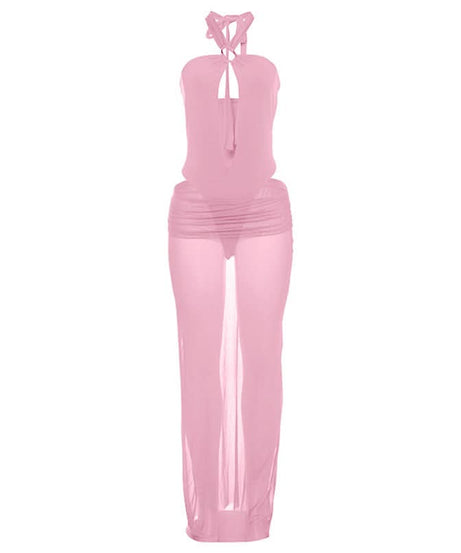 Chic Sheer Halter Maxi Skirt Set - Effortless Tropical Getaway & Resort Wear