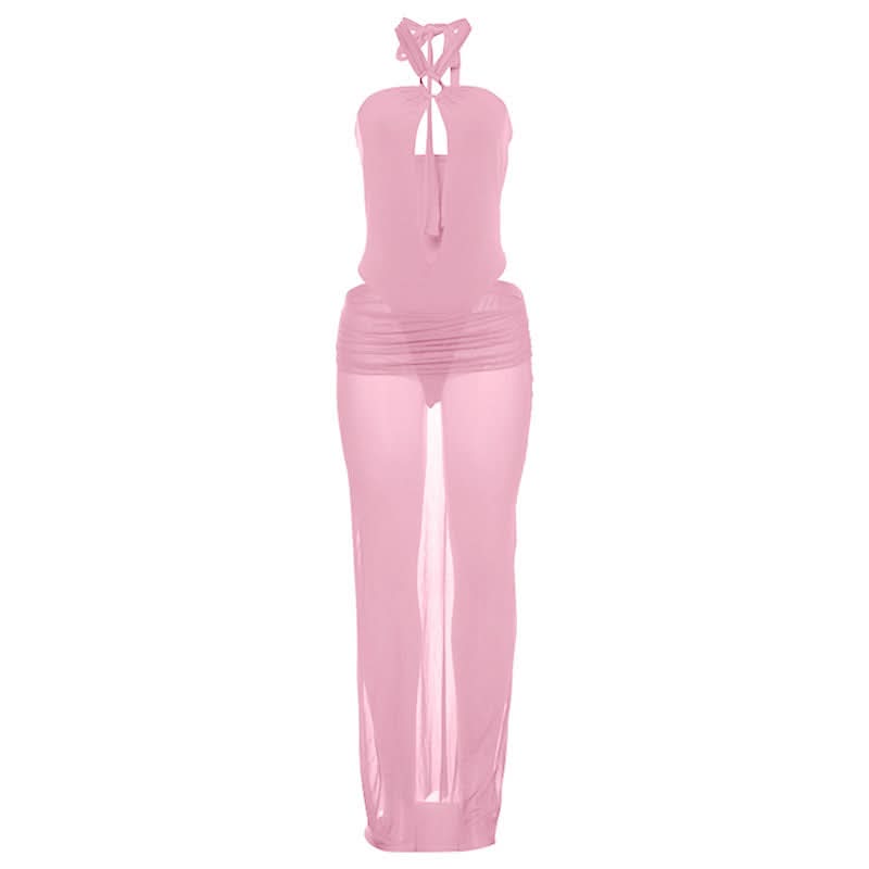 Chic Sheer Halter Maxi Skirt Set - Effortless Tropical Getaway & Resort Wear