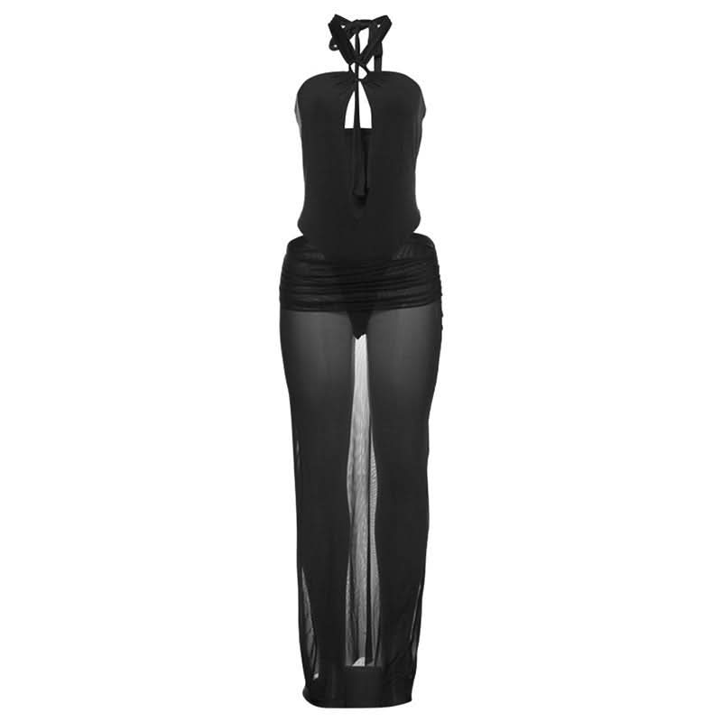 Chic Sheer Halter Maxi Skirt Set - Effortless Tropical Getaway & Resort Wear