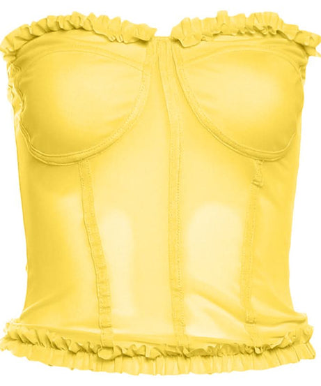 Chic Black Mesh Sweetheart Corset Top - Edgy Strapless Ruffle Bandeau for Fall Nights & Halloween Parties