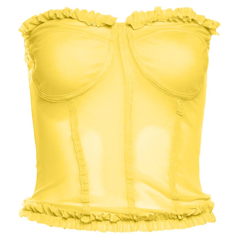 Chic Black Mesh Sweetheart Corset Top - Edgy Strapless Ruffle Bandeau for Fall Nights & Halloween Parties