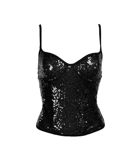 Dazzling Black Sequin Sweetheart Cami Top - Your Ultimate Holiday Party & NYE Sparkle