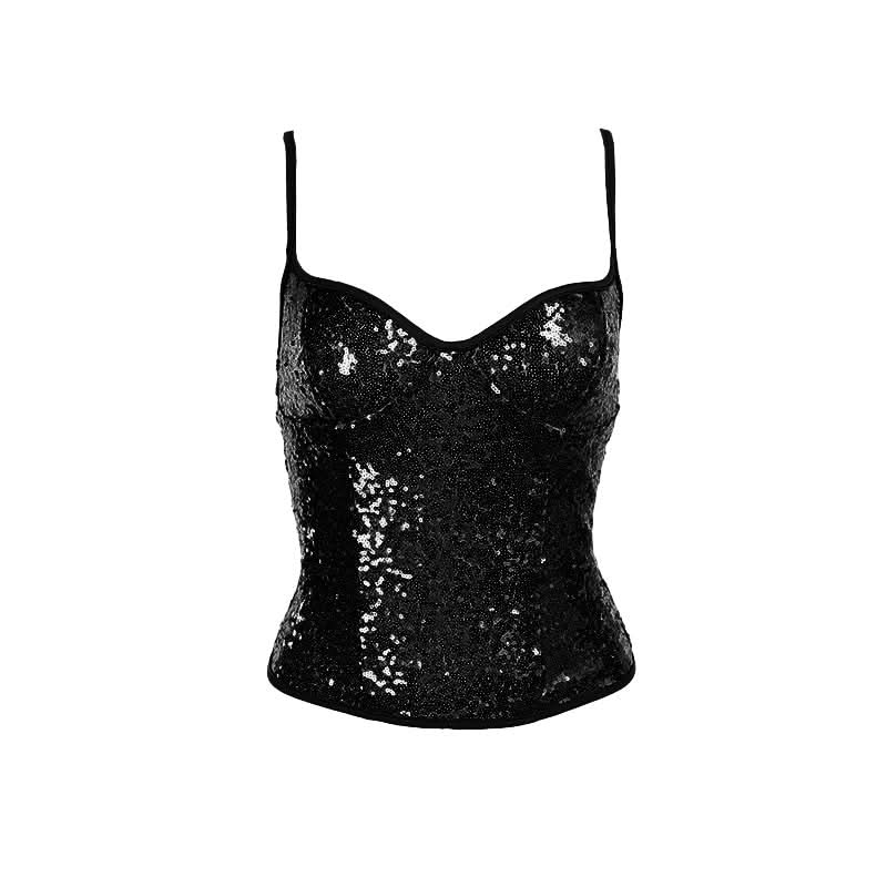 Dazzling Black Sequin Sweetheart Cami Top - Your Ultimate Holiday Party & NYE Sparkle