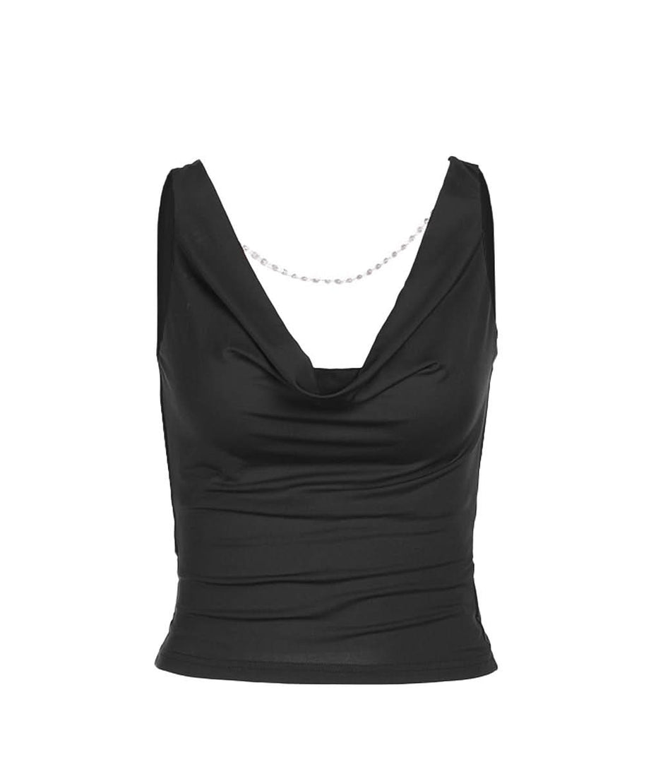 Siren Red Cowl Neck Beaded Backless Top - Ultimate Holiday Party Glam