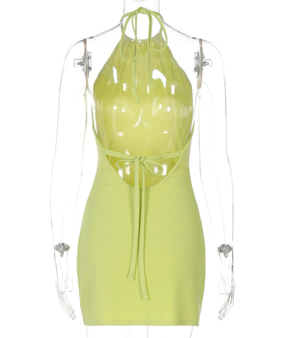 Electric Lime Halter Bodycon Mini Dress - Your Showstopping Look for Fall Parties & Nights Out
