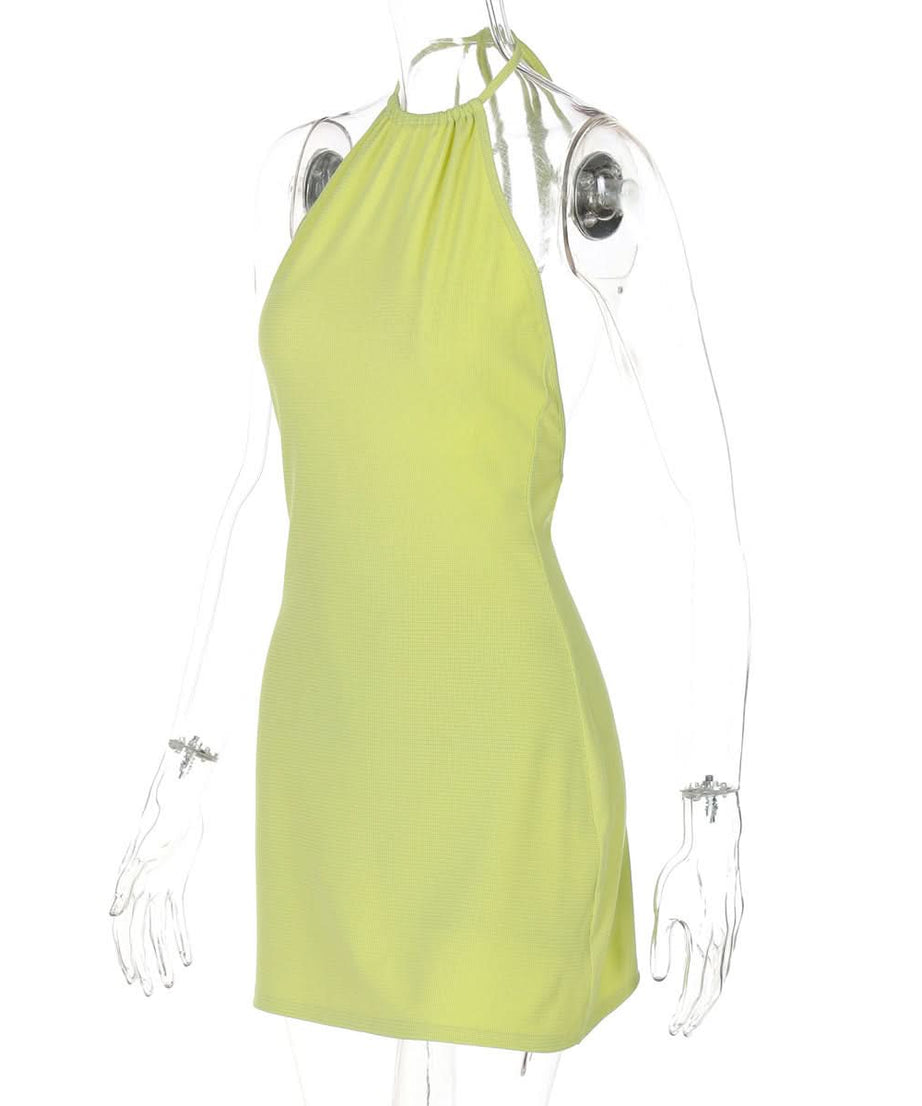 Electric Lime Halter Bodycon Mini Dress - Your Showstopping Look for Fall Parties & Nights Out