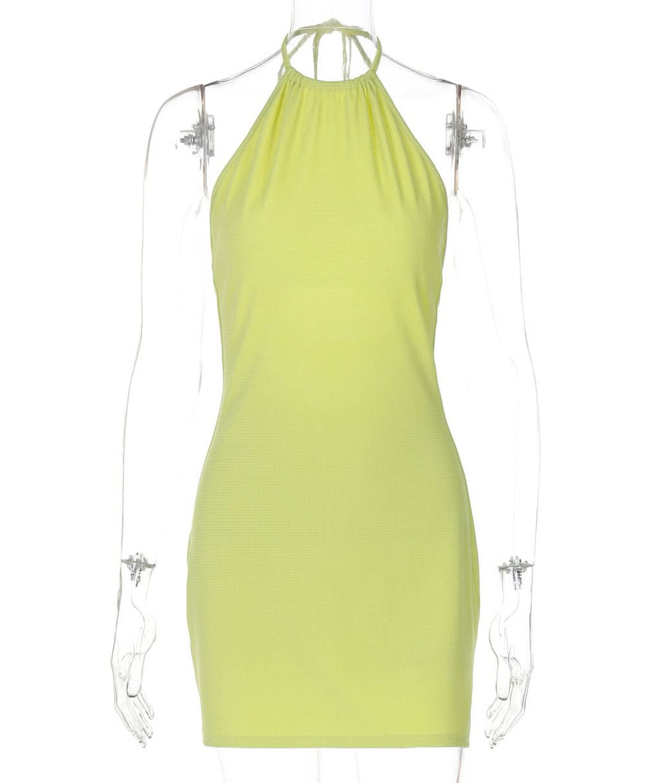 Electric Lime Halter Bodycon Mini Dress - Your Showstopping Look for Fall Parties & Nights Out