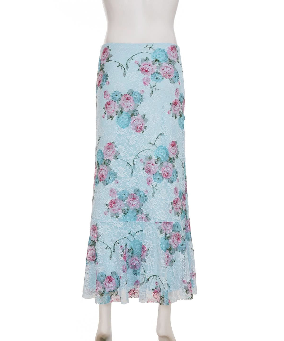 Romantic Autumn Rose Lace Maxi Skirt - Vintage Floral Mermaid Hem