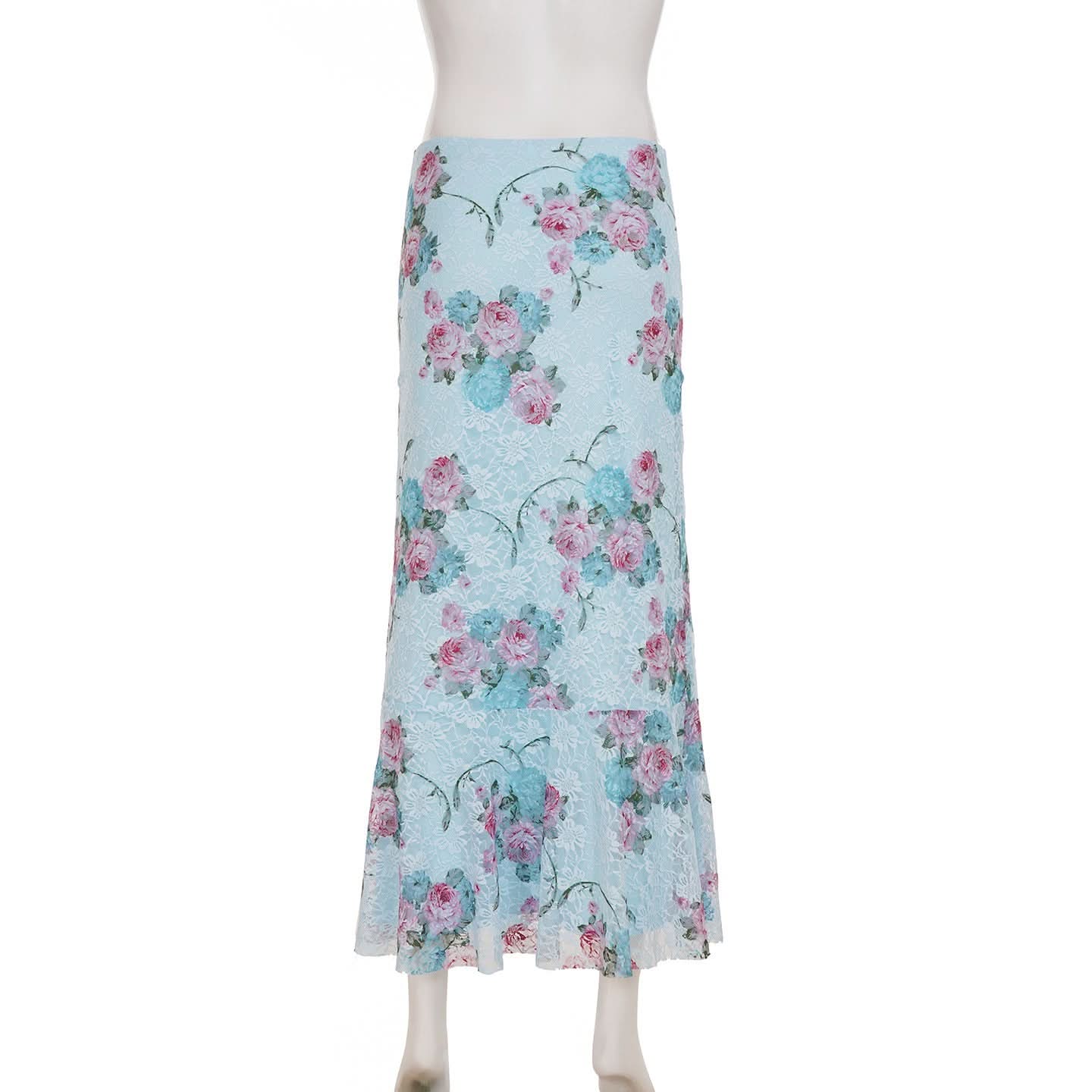 Romantic Autumn Rose Lace Maxi Skirt - Vintage Floral Mermaid Hem