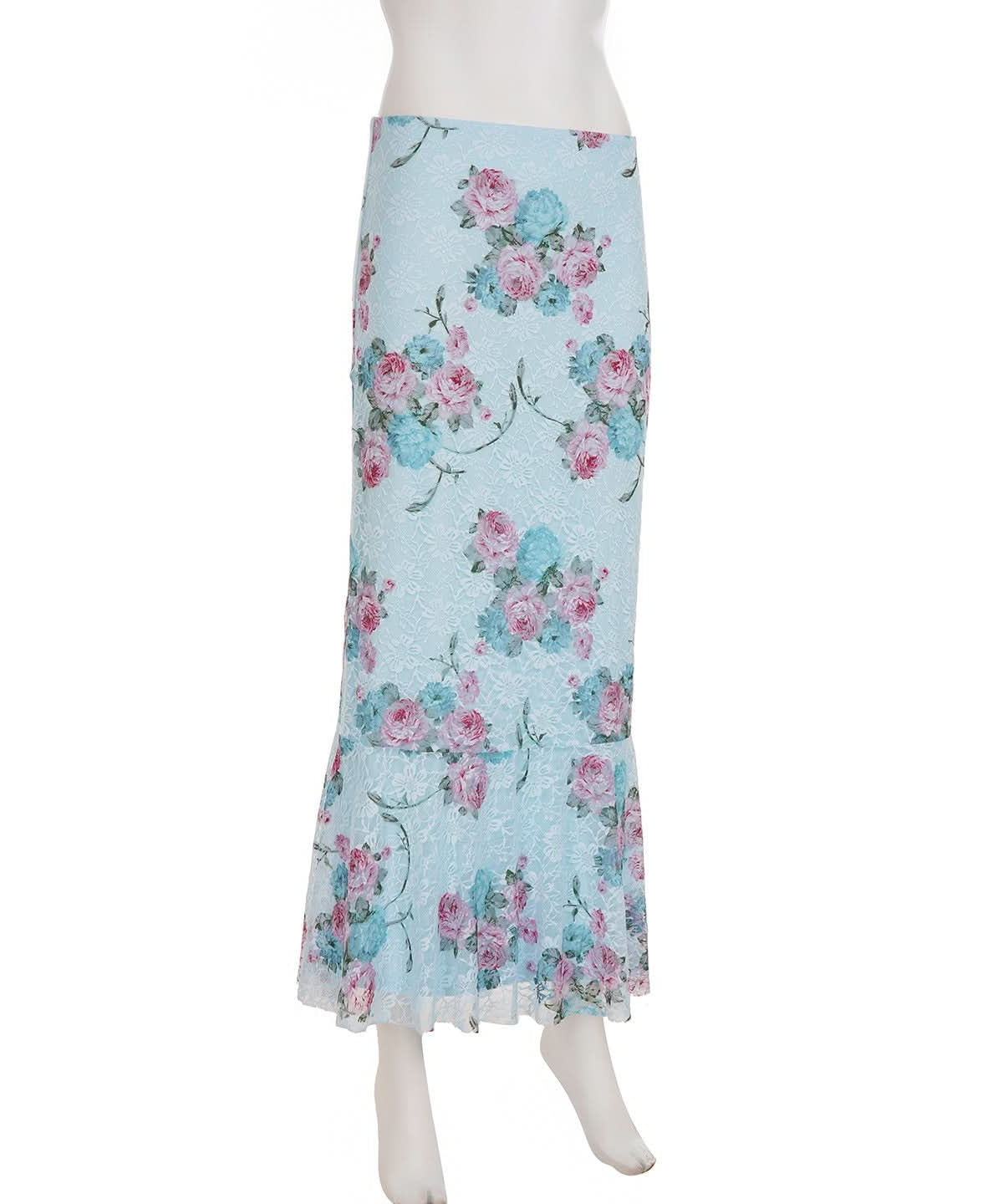 Romantic Autumn Rose Lace Maxi Skirt - Vintage Floral Mermaid Hem