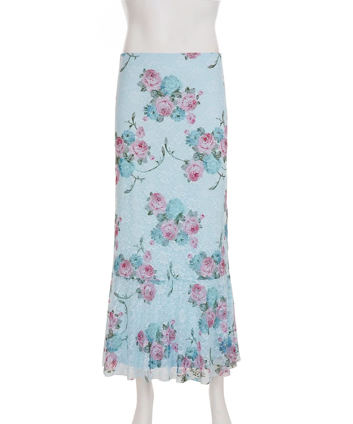 Romantic Autumn Rose Lace Maxi Skirt - Vintage Floral Mermaid Hem