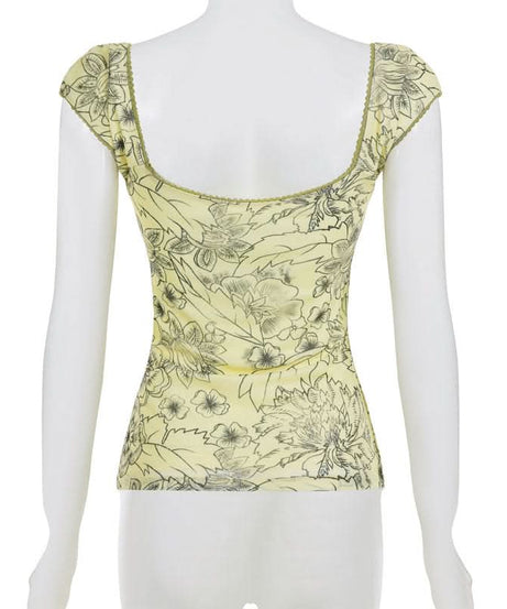 Effortless Fall Blooms Square Neck Cap Sleeve Top