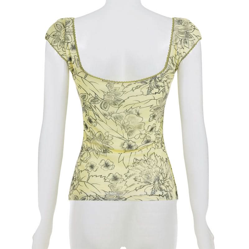 Effortless Fall Blooms Square Neck Cap Sleeve Top