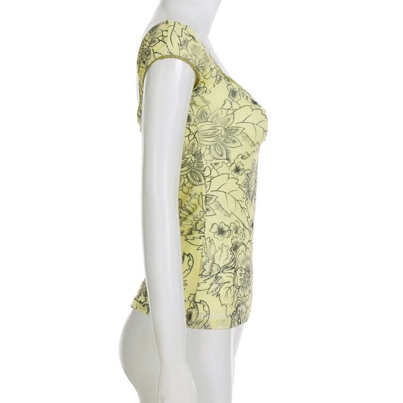 Effortless Fall Blooms Square Neck Cap Sleeve Top