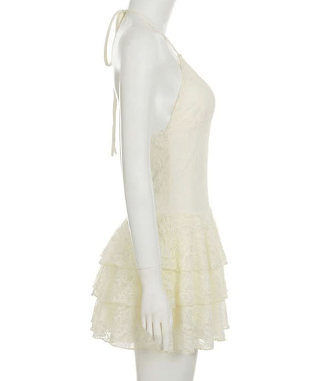 Ivory Lace Tiered Ruffle Halter Mini Dress - Your Ultimate Fall Getaway & Resort Essential
