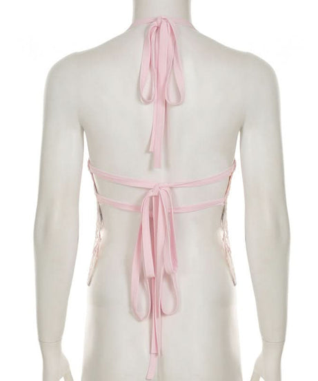 Dazzling Pink Sequin Halter V-Neck Top - Chic Night Out & Fall Event Ready