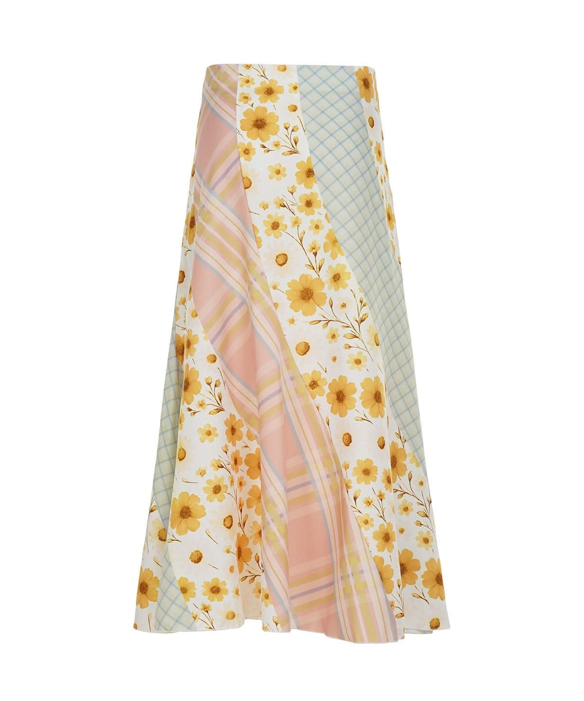 Vibrant Patchwork Maxi Skirt | Sunny Floral, Plaid & Stripes Boho Style