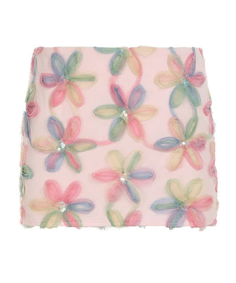 Whimsical Dream Pastel Floral Sequin Mini Skirt - Perfect for Fall Parties & Beyond