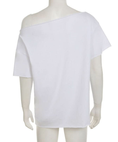 Effortless Edge: Women's Fall One-Shoulder Distressed Graphic Top