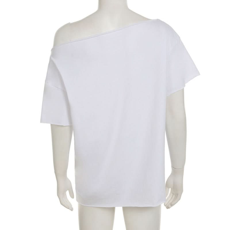 Effortless Edge: Women's Fall One-Shoulder Distressed Graphic Top