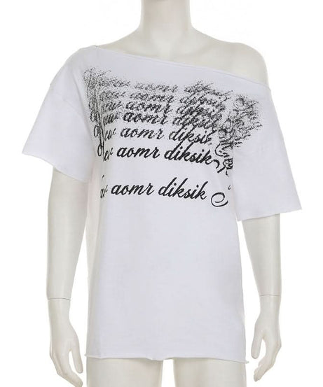 Effortless Edge: Women's Fall One-Shoulder Distressed Graphic Top