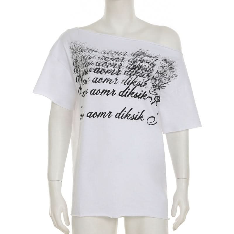 Effortless Edge: Women's Fall One-Shoulder Distressed Graphic Top