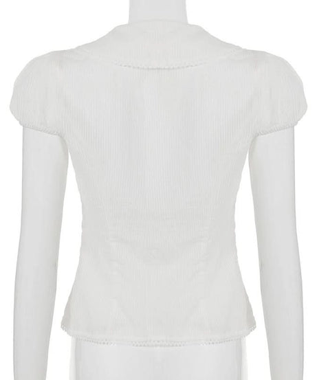 Chic Peter Pan Collar Puff Sleeve Blouse - Elegant White Button-Down for Fall & Beyond