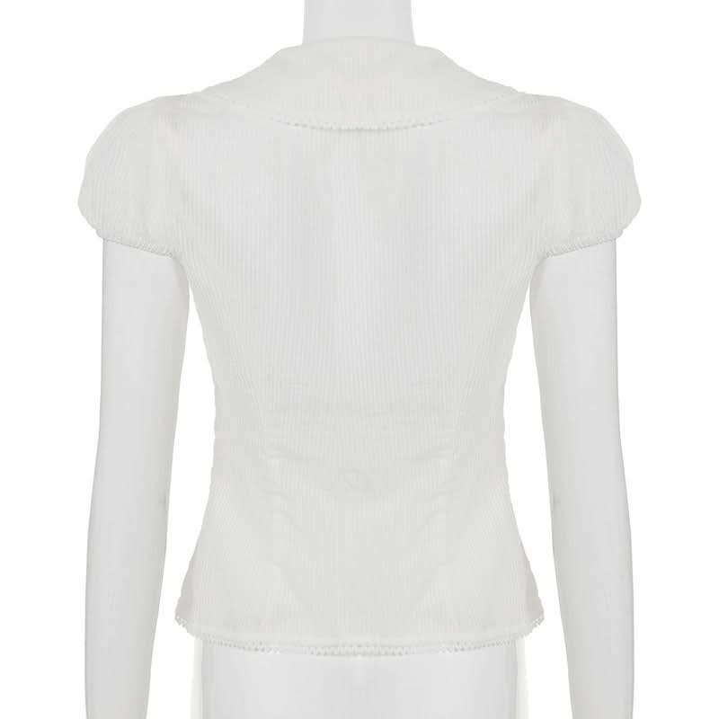 Chic Peter Pan Collar Puff Sleeve Blouse - Elegant White Button-Down for Fall & Beyond