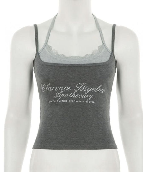 Clarence Bigelow Apothecary Layered Halter Tank Top with Lace Trim – Fall's Essential Chic