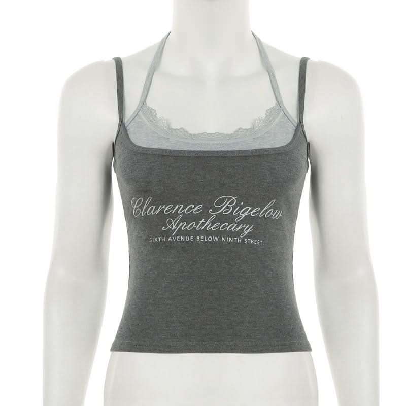 Clarence Bigelow Apothecary Layered Halter Tank Top with Lace Trim – Fall's Essential Chic