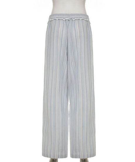 Effortless Striped Ruffle Drawstring Wide Leg Pants | Autumn Comfort & Chic Style