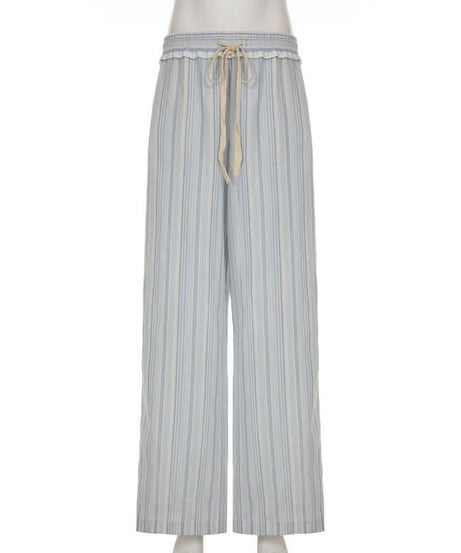 Effortless Striped Ruffle Drawstring Wide Leg Pants | Autumn Comfort & Chic Style