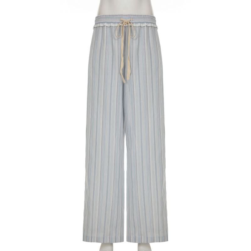 Effortless Striped Ruffle Drawstring Wide Leg Pants | Autumn Comfort & Chic Style