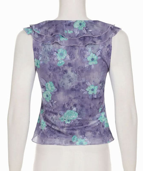 Autumn Bloom Ruffle V-Neck Top - Chic Floral Blouse for Effortless Fall Style