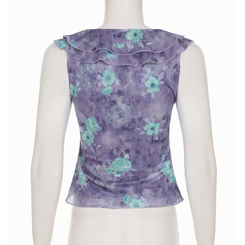 Autumn Bloom Ruffle V-Neck Top - Chic Floral Blouse for Effortless Fall Style