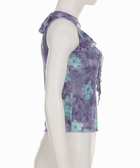 Autumn Bloom Ruffle V-Neck Top - Chic Floral Blouse for Effortless Fall Style